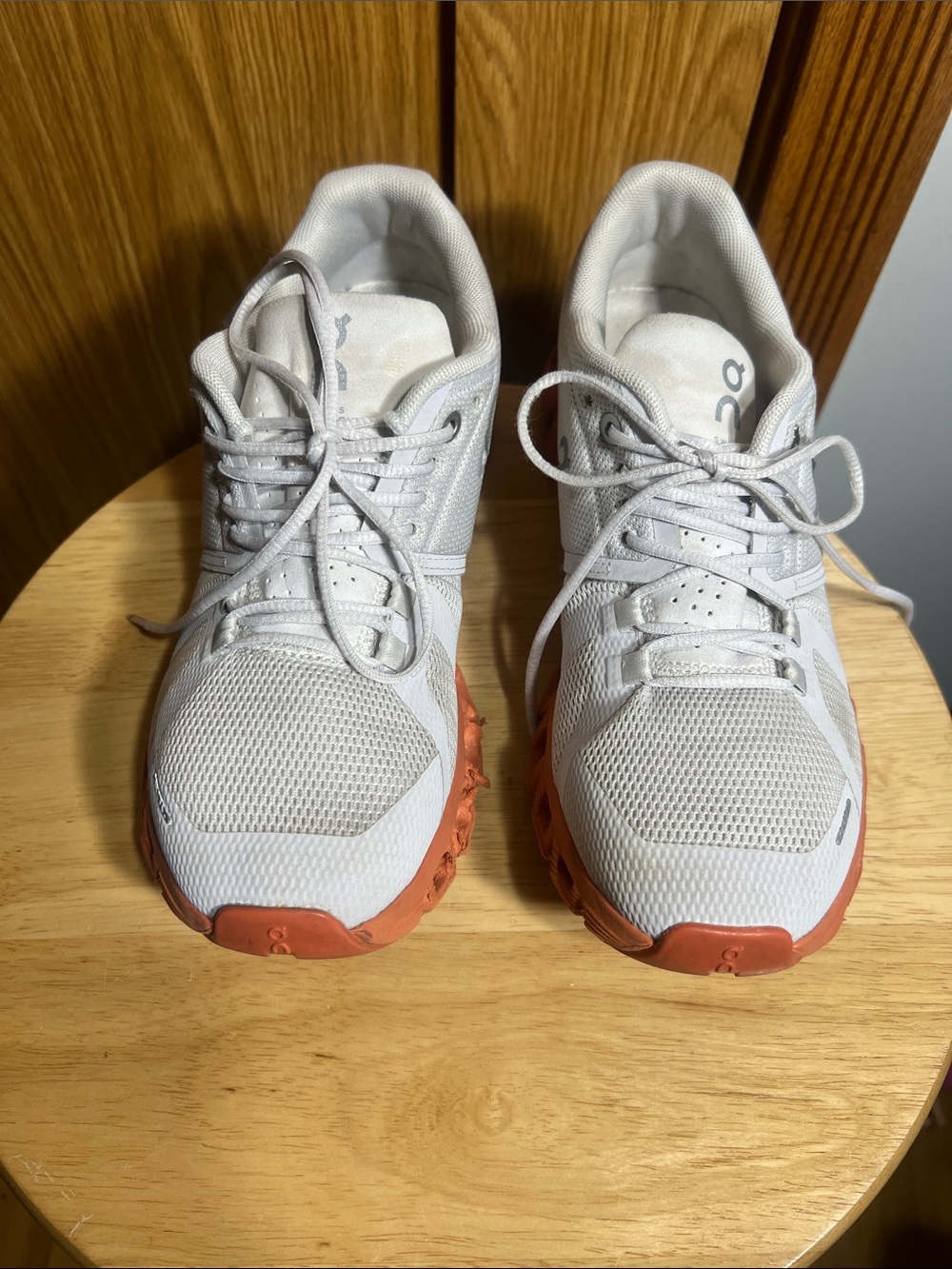 On Running White and Orange Women's Athletic Sneakers